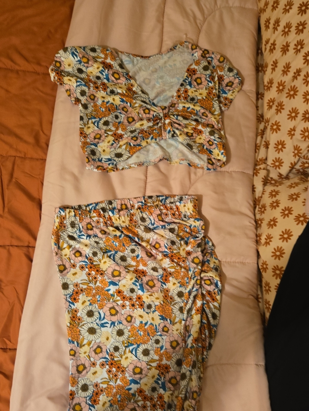 Floral Wide-Leg Jumpsuit Set in Orange & Cream
